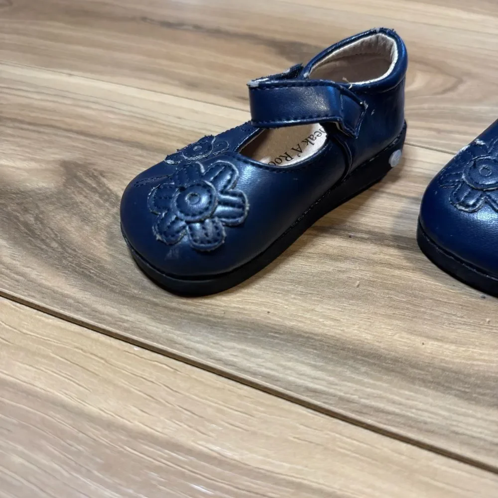 Sneak a Roo Baby 6 Navy Squeaker Mary Jane Shoes Floral Playwear Cottagecore